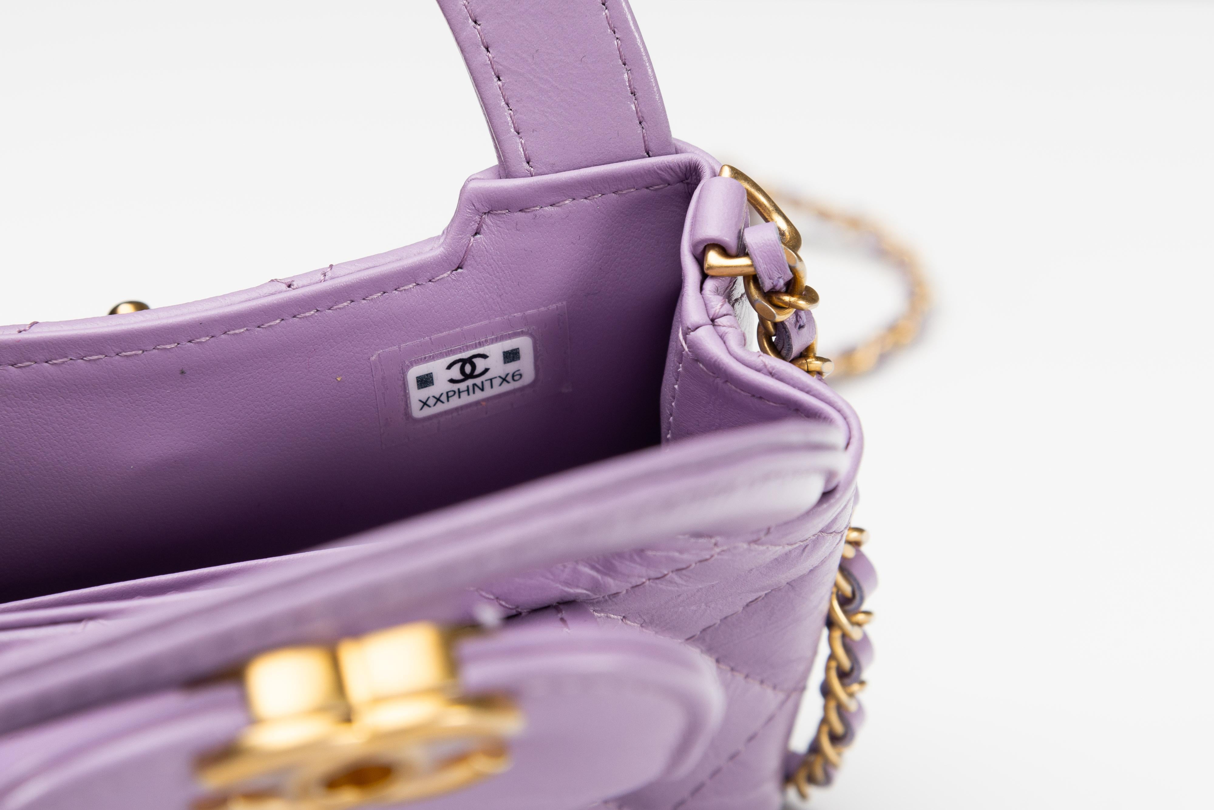Chanel Nano Kelly Bag NEW Lilac Gold Hardware For Sale 9