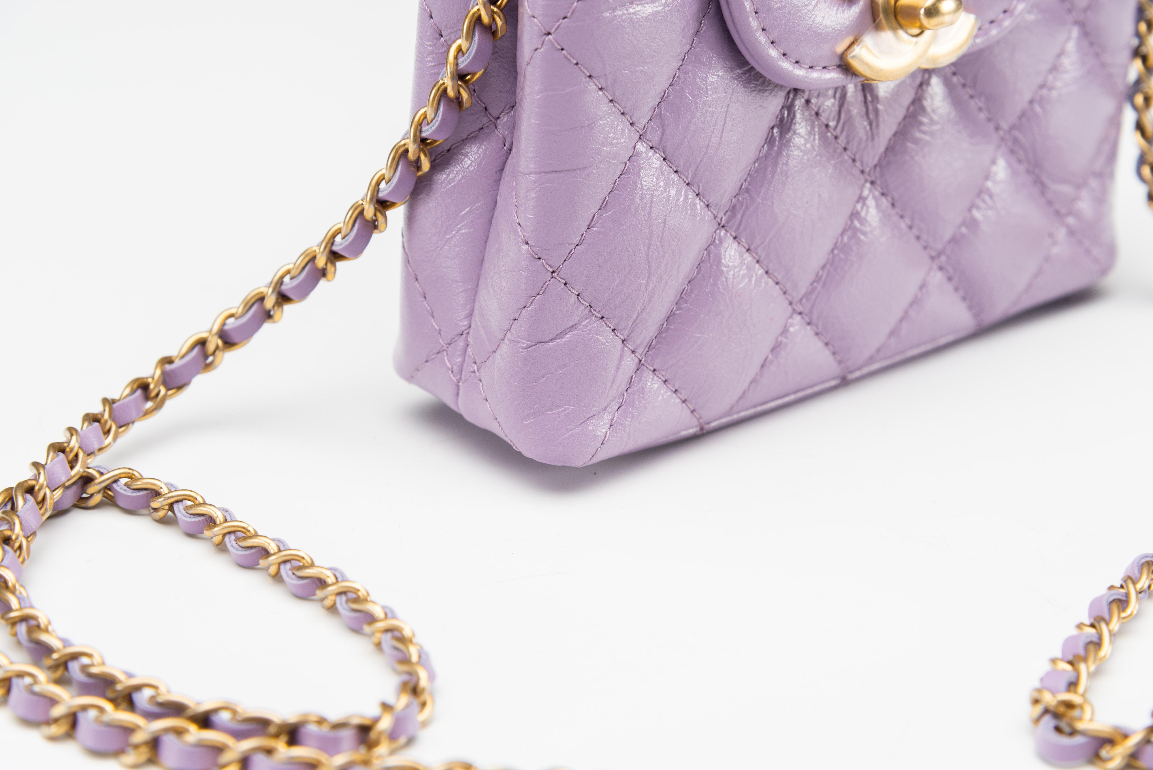Chanel Nano Kelly Bag NEW Lilac Gold Hardware For Sale 2