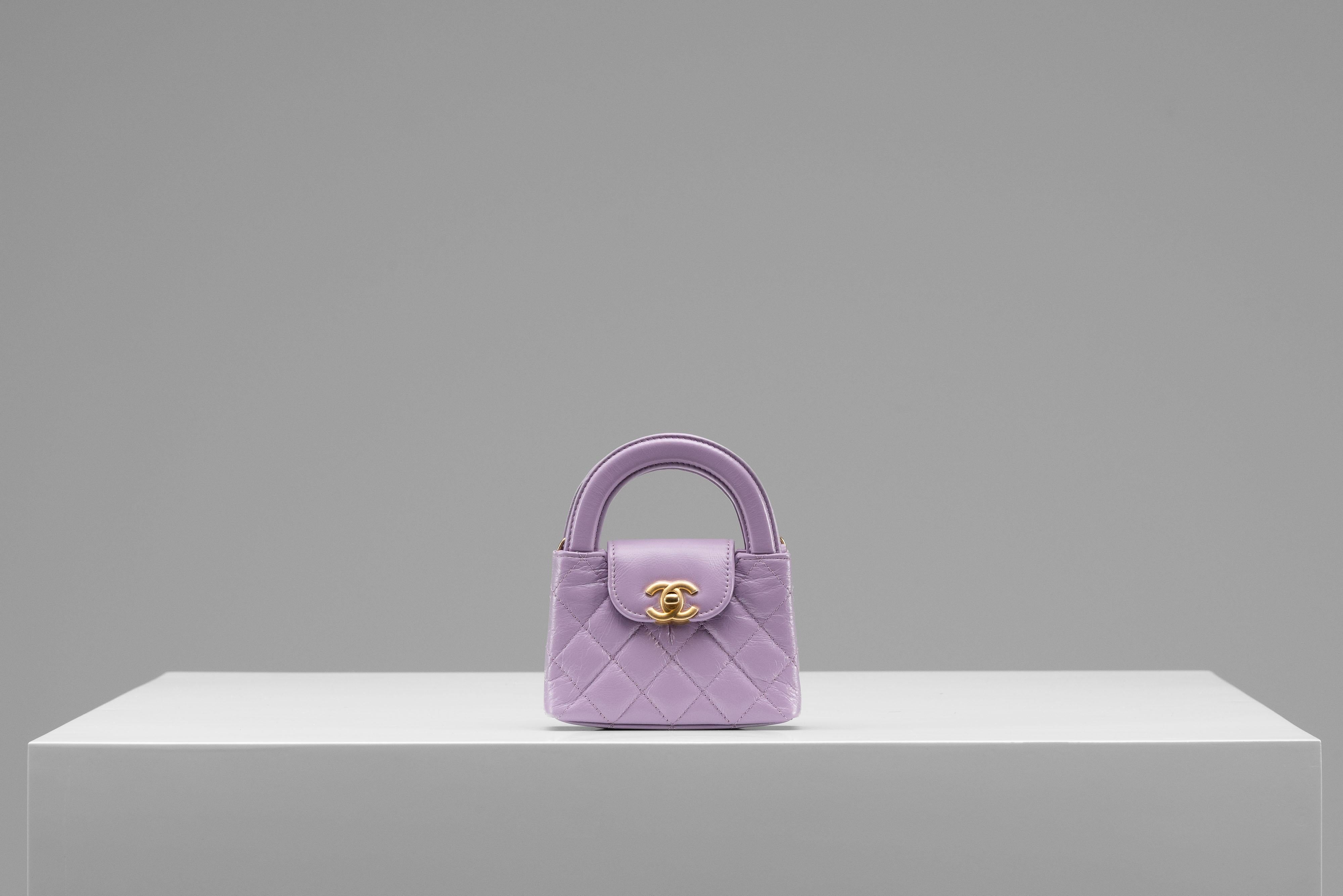 Chanel Nano Kelly Bag NEW Lilac Gold Hardware For Sale 3