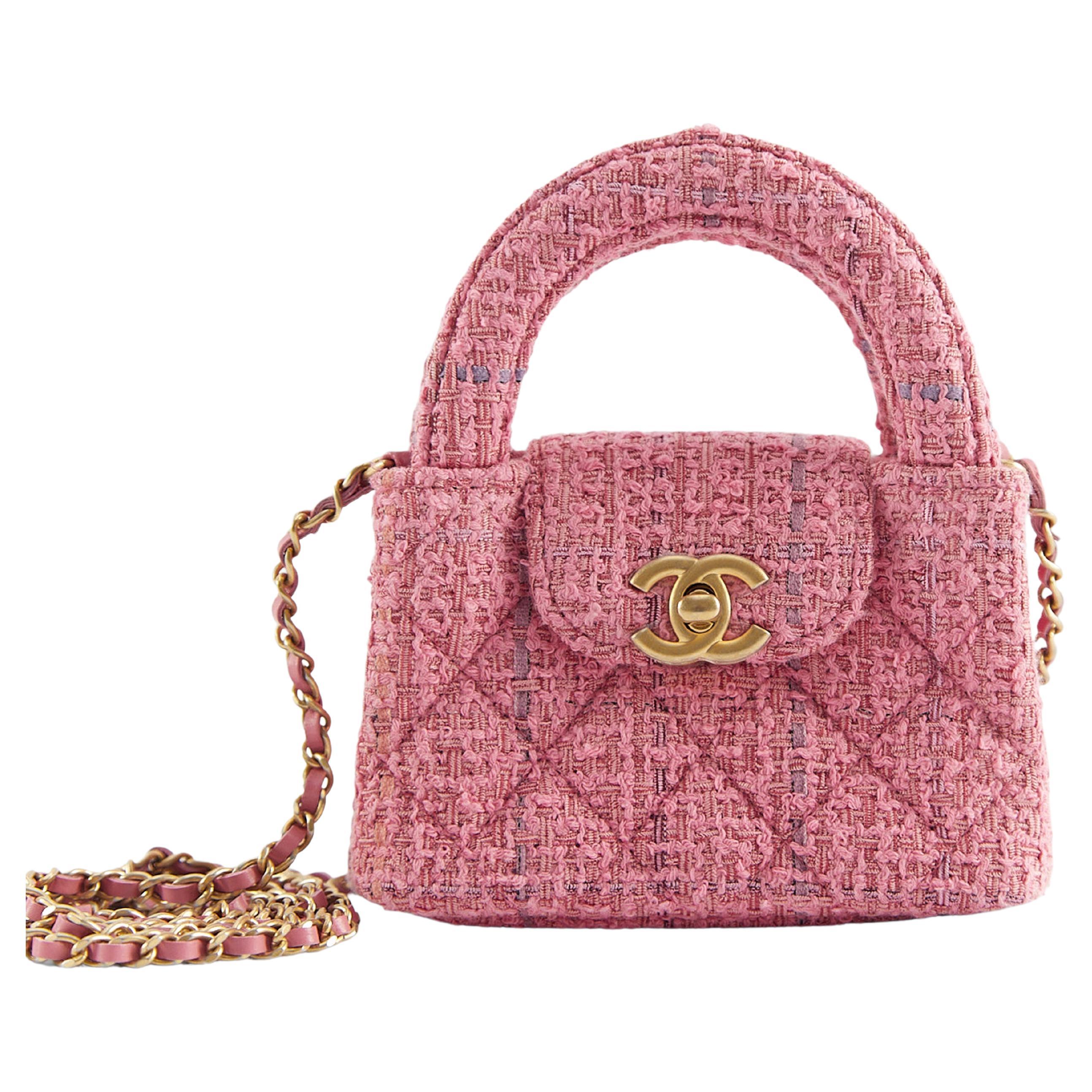 CHANEL NANO "KELLY" BAG PINK Tweed with Gold-Tone Hardware For Sale