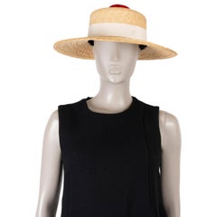 CHANEL natural 19C LA PAUSA POMPOM STRAW BOATER Hat M