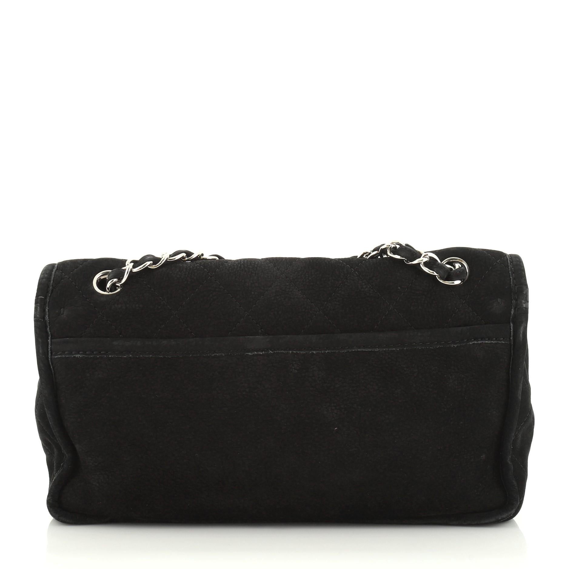 Black Chanel Natural Beauty Split Pocket Flap Bag Quilted Nubuck Large