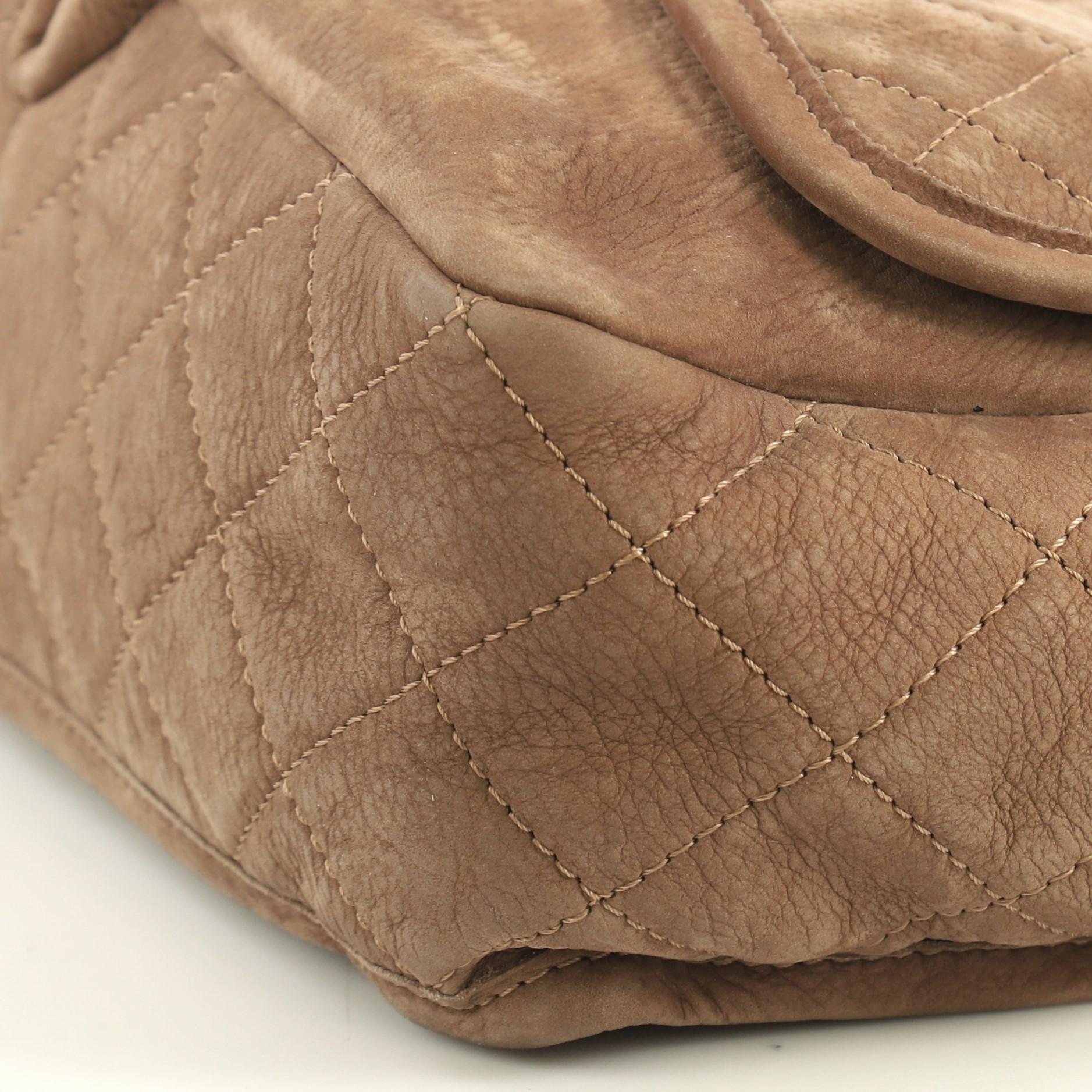 Brown Chanel Natural Beauty Split Pocket Flap Bag Quilted Nubuck Large
