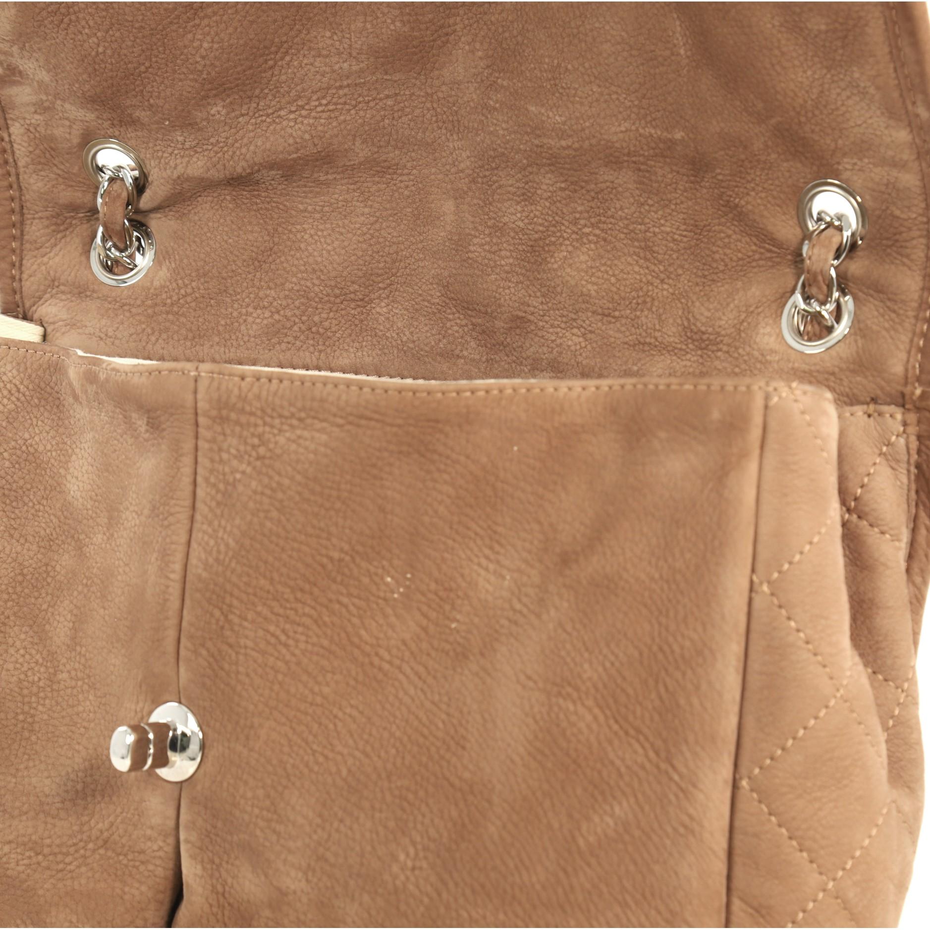 Women's Chanel Natural Beauty Split Pocket Flap Bag Quilted Nubuck Large