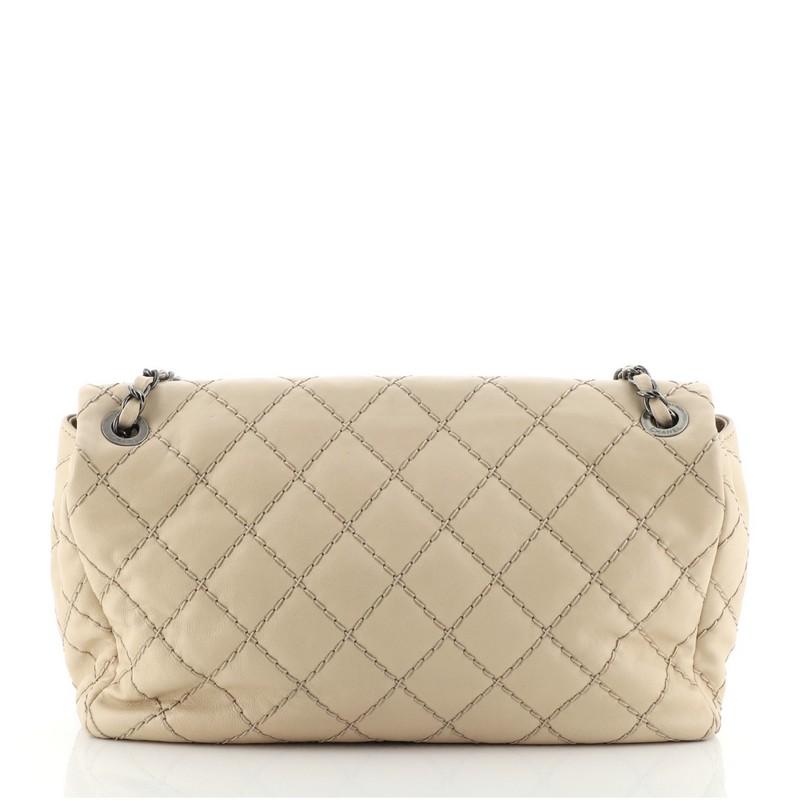 Beige Chanel Natural Beauty Split Pocket Flap Bag Stitched Calfskin Medium