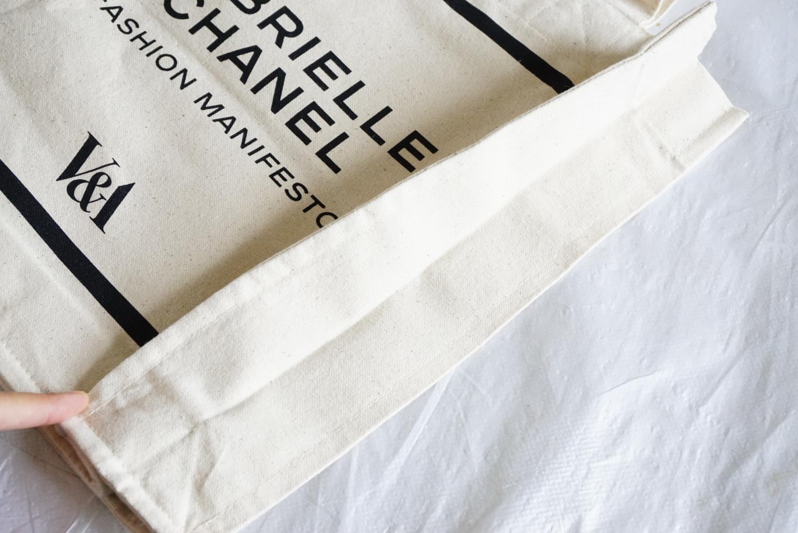 Chanel Natural Beige Logo Organic Cotton Canvas Square Tote Bag V&A Handmade New For Sale 3