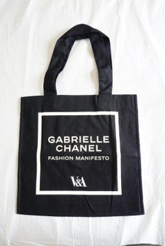 Chanel Natural Black Logo Organic Cotton Canvas Square Tote Bag V&A Handmade New