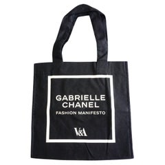 Used Chanel Natural Black Logo Organic Cotton Canvas Square Tote Bag V&A Handmade New