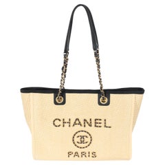 Chanel Natural Raffia Small Deauville Tote For Sale at 1stDibs
