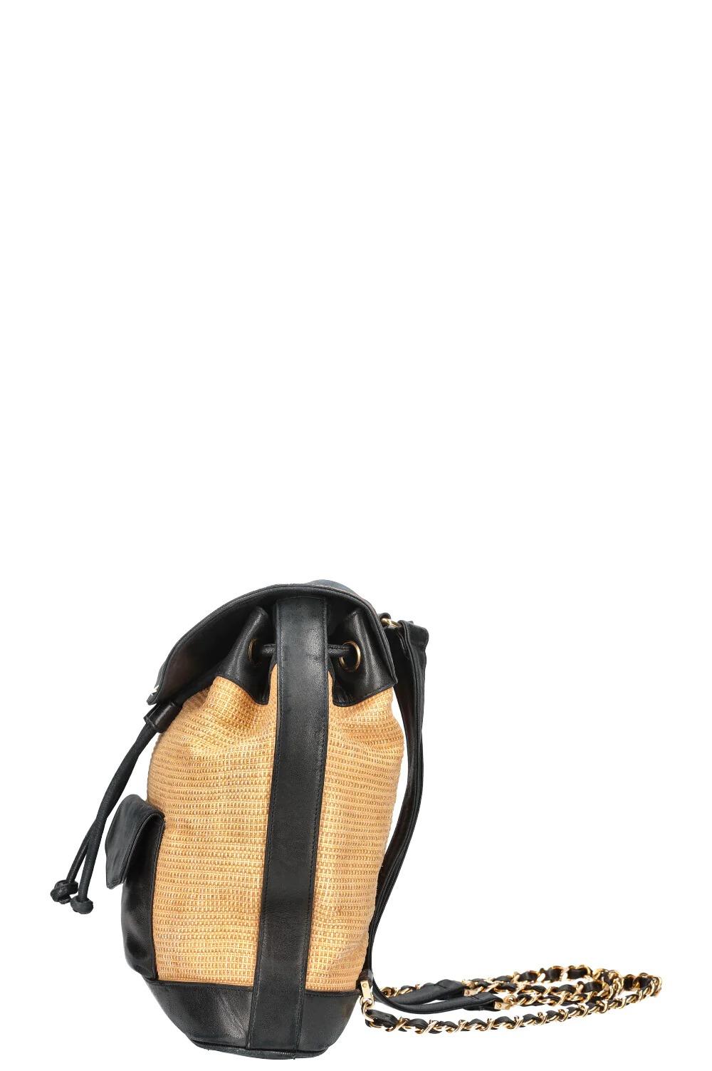 Chanel Rucksack aus natürlichem Rattan Raffia in Schwarz aus Leder im Angebot 9