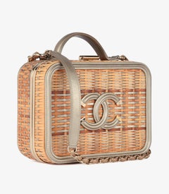 Chanel Natural Rattan Wicker, Gold & Bronze Metallic Lambskin Leather Medium Fil