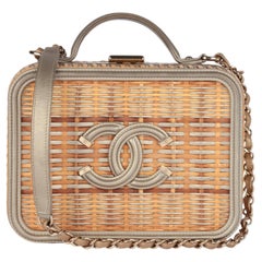 Chanel - Fil moyen en rotin naturel, cuir d'agneau métallisé or et bronze