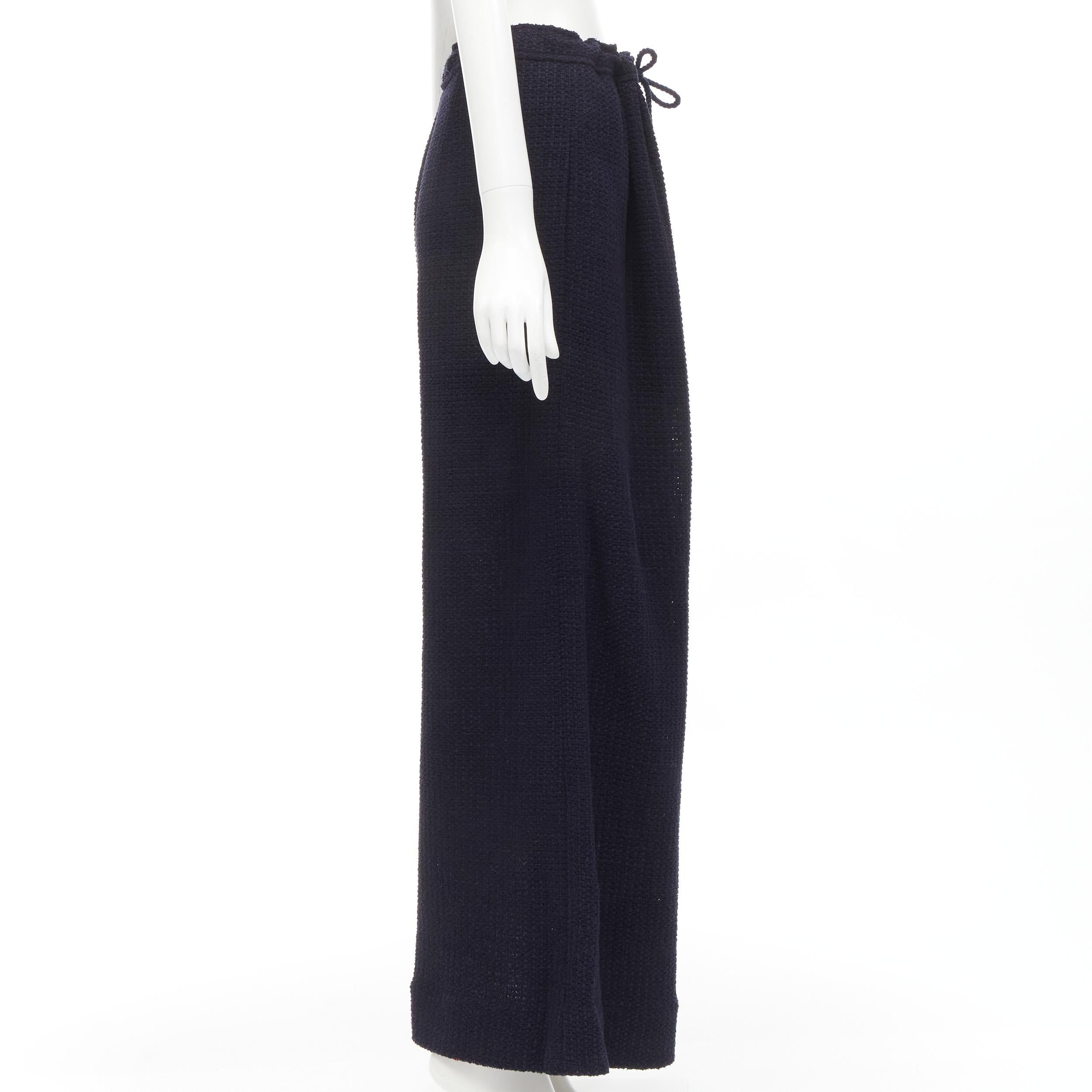 CHANEL nautical navy tweed rope tie drawstring waist wide leg pants FR42 L In Excellent Condition In Hong Kong, NT