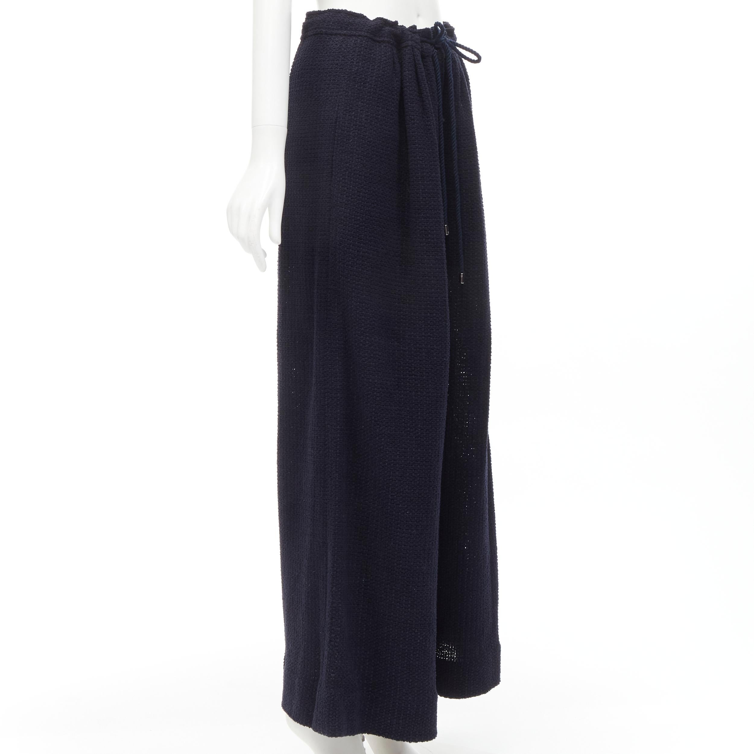 Women's CHANEL nautical navy tweed rope tie drawstring waist wide leg pants FR42 L