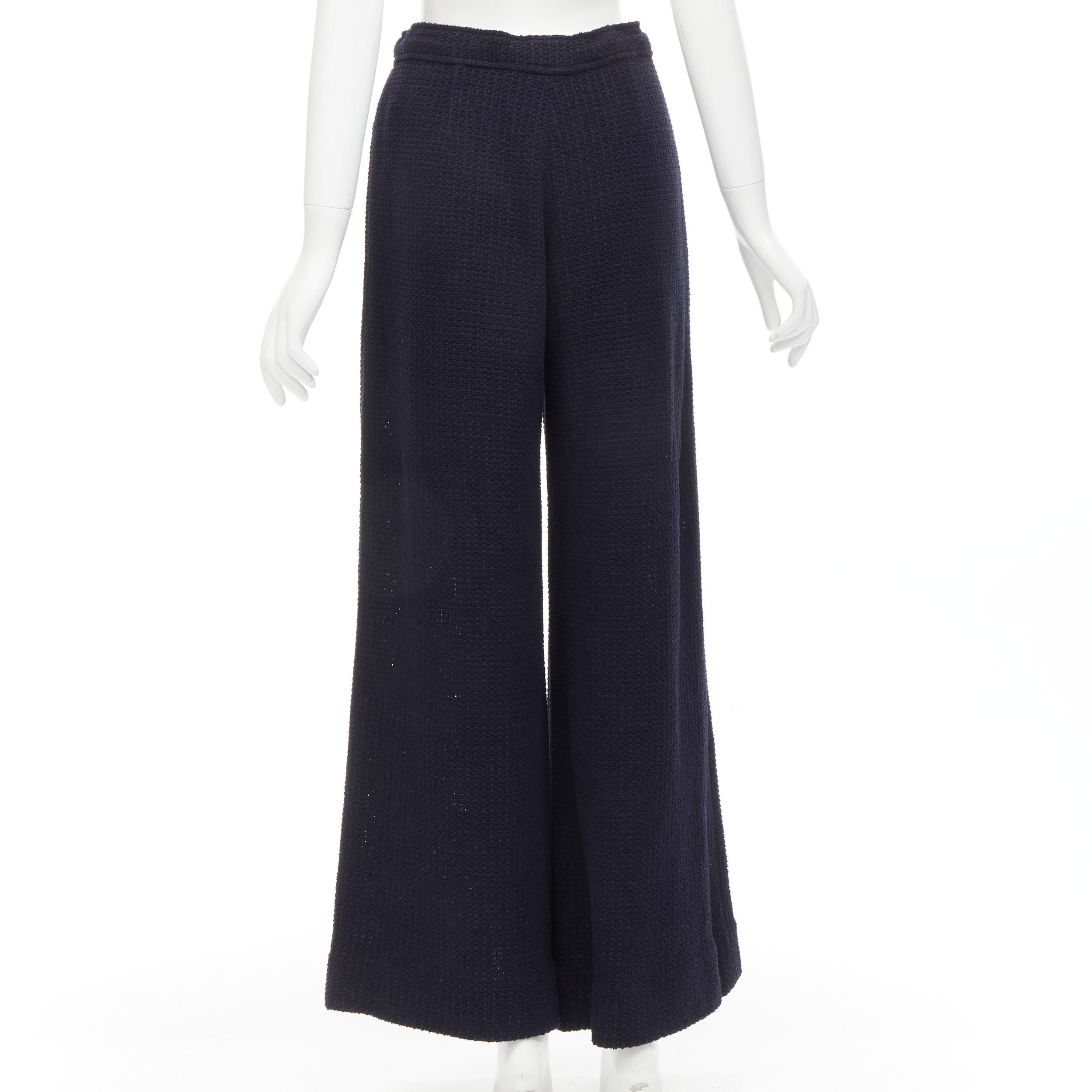 CHANEL nautical navy tweed rope tie drawstring waist wide leg pants FR42 L 1