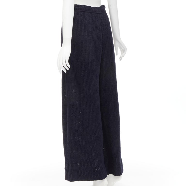 CHANEL nautical navy tweed rope tie drawstring waist wide leg pants