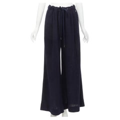 CHANEL nautical navy tweed rope tie drawstring waist wide leg pants FR42 L