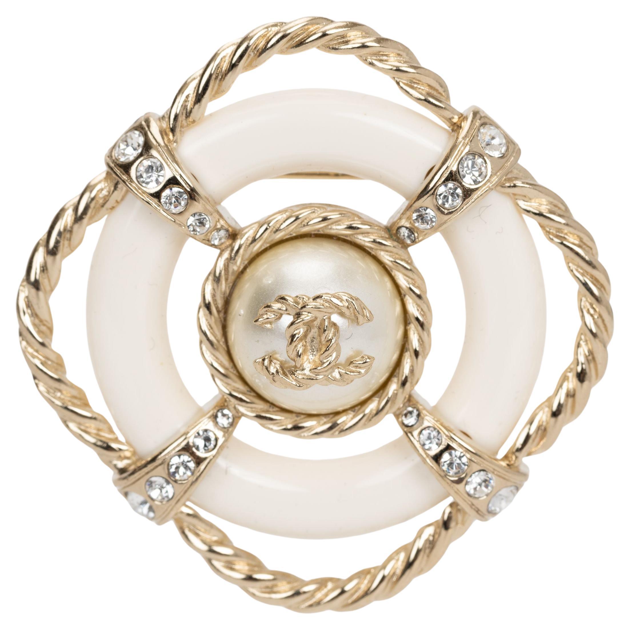 Chanel Nautical Pearl Light Gold Brooch For Sale