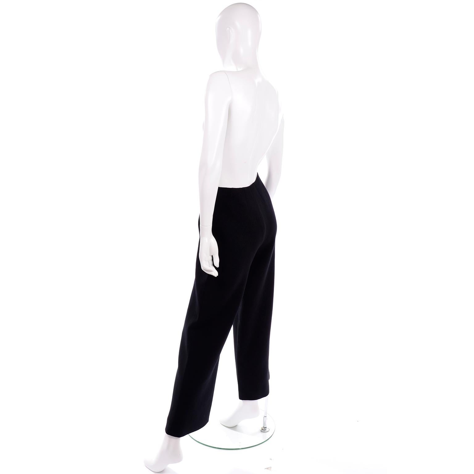 Chanel Nautical Sailor Inspired High Waist Wide Leg Black Pants W Silk Lining In Excellent Condition In Portland, OR