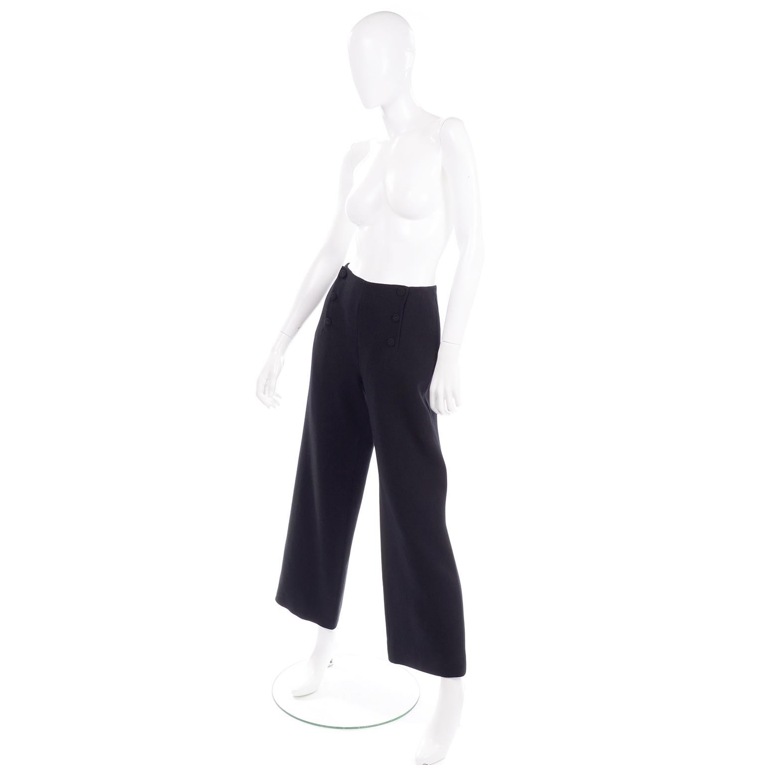 Women's Chanel Nautical Sailor Inspired High Waist Wide Leg Black Pants W Silk Lining