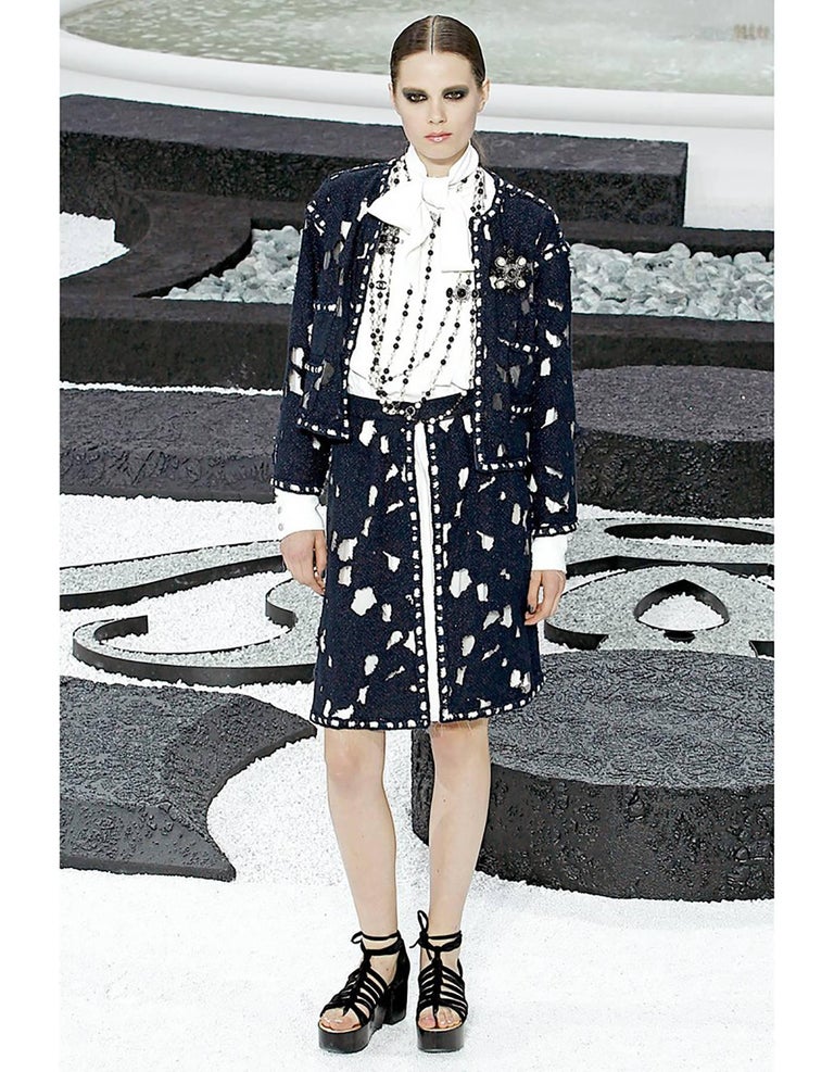 Chanel Runway Navy and Ivory Distressed Hole Jacket, 2011 For Sale at  1stDibs
