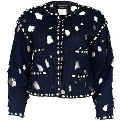 Chanel Runway Navy and Ivory Distressed Hole Jacket, 2011  