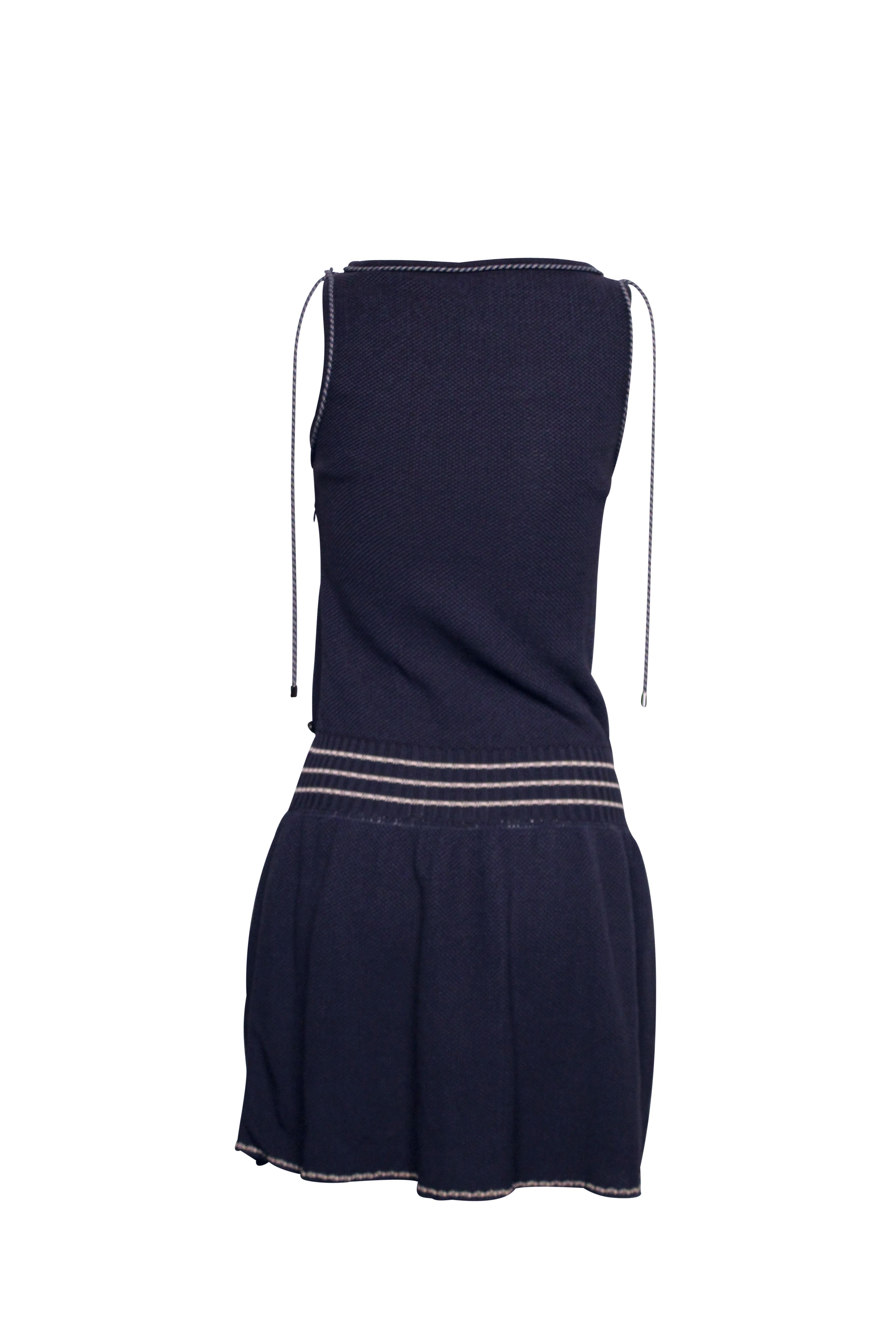Women's CHANEL Navy and White Mini Dress For Sale