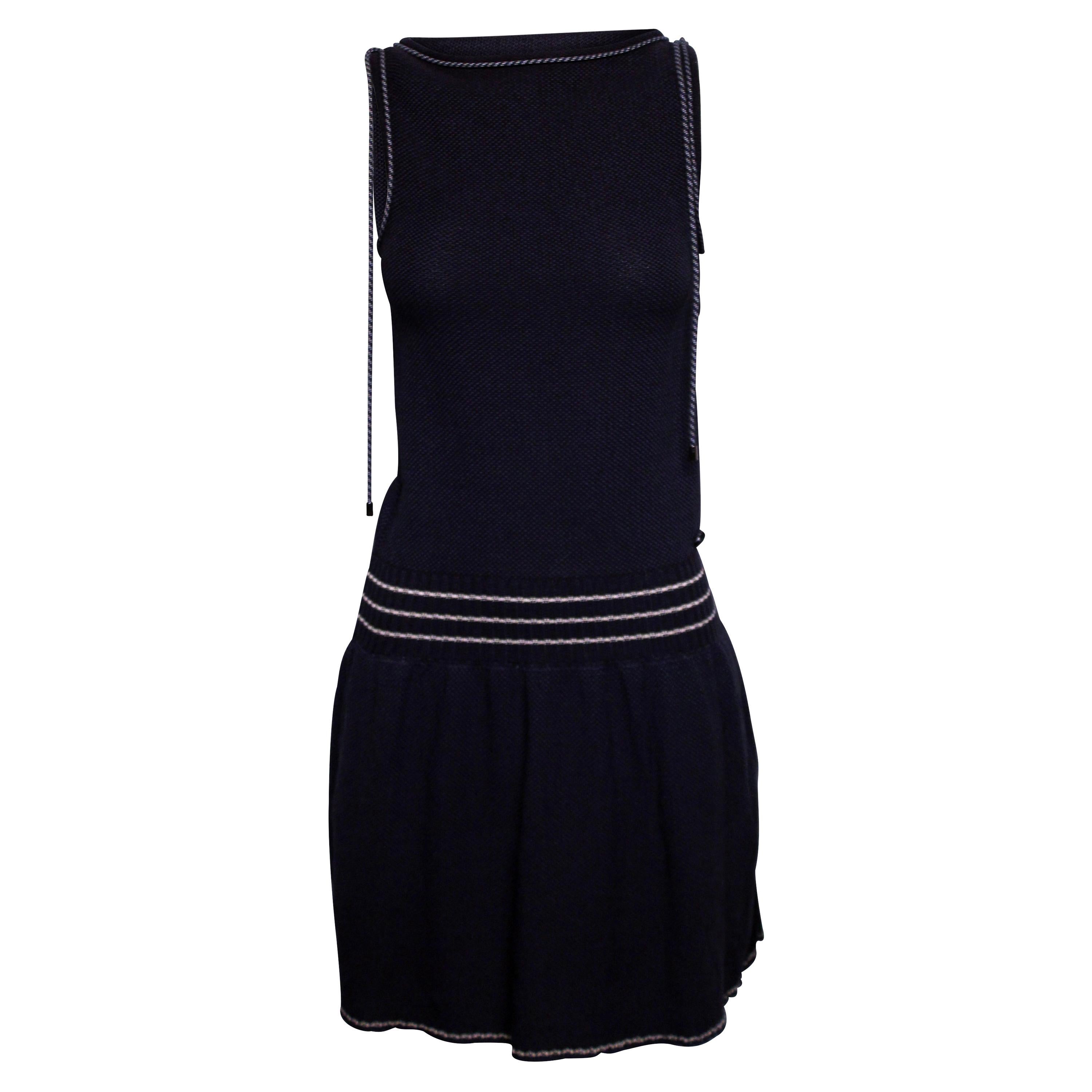 CHANEL Navy and White Mini Dress For Sale