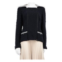 Chanel Navy Beaded Dotted Blazer Size XL