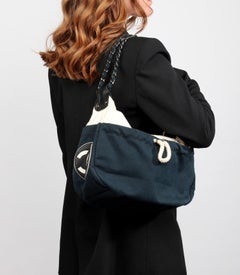 Chanel Navy, Beige Canvas & Black Quilted Lambskin Cruise Timeless Hobo Bag