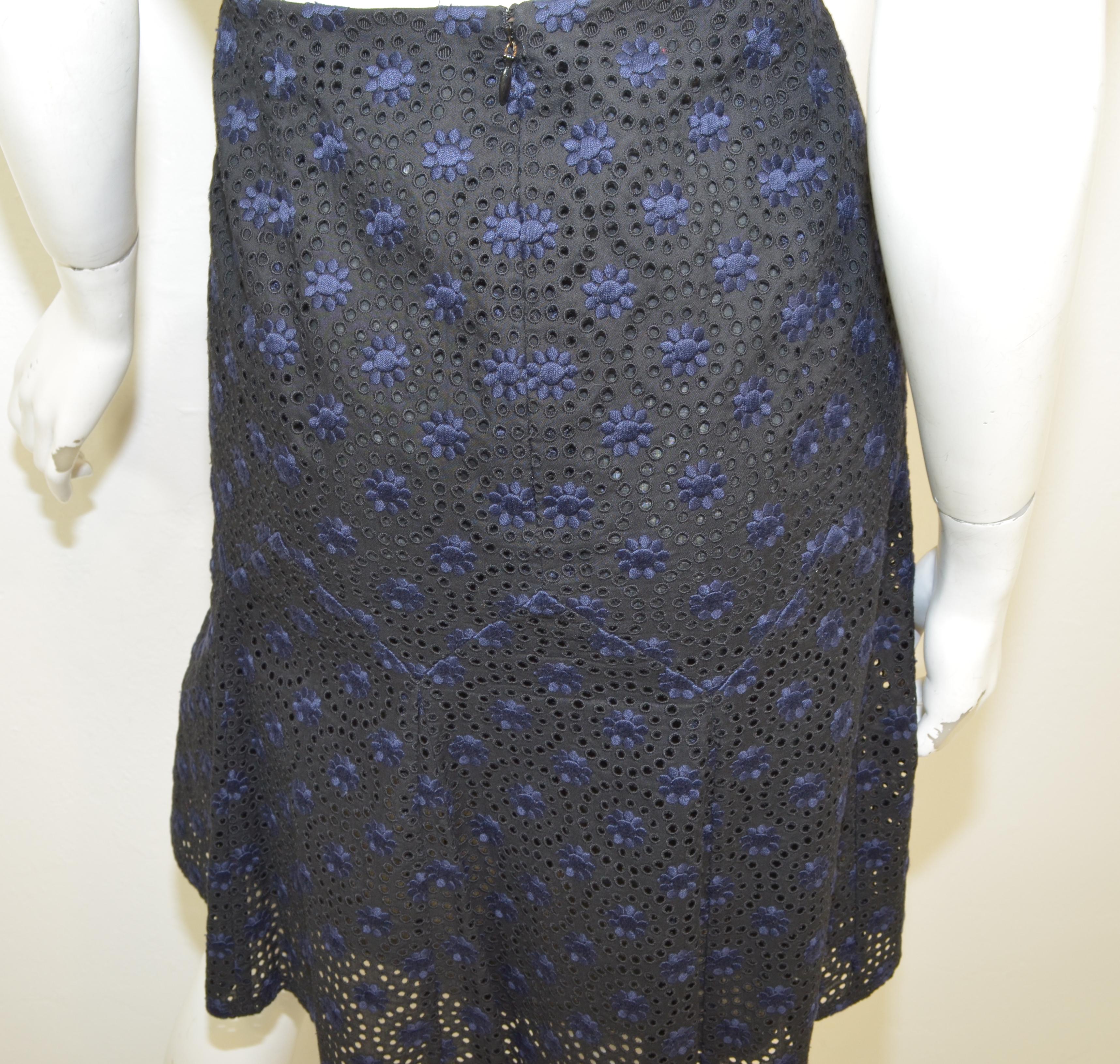 Chanel Navy, Black 06P Floral Eyelet Skirt For Sale 1