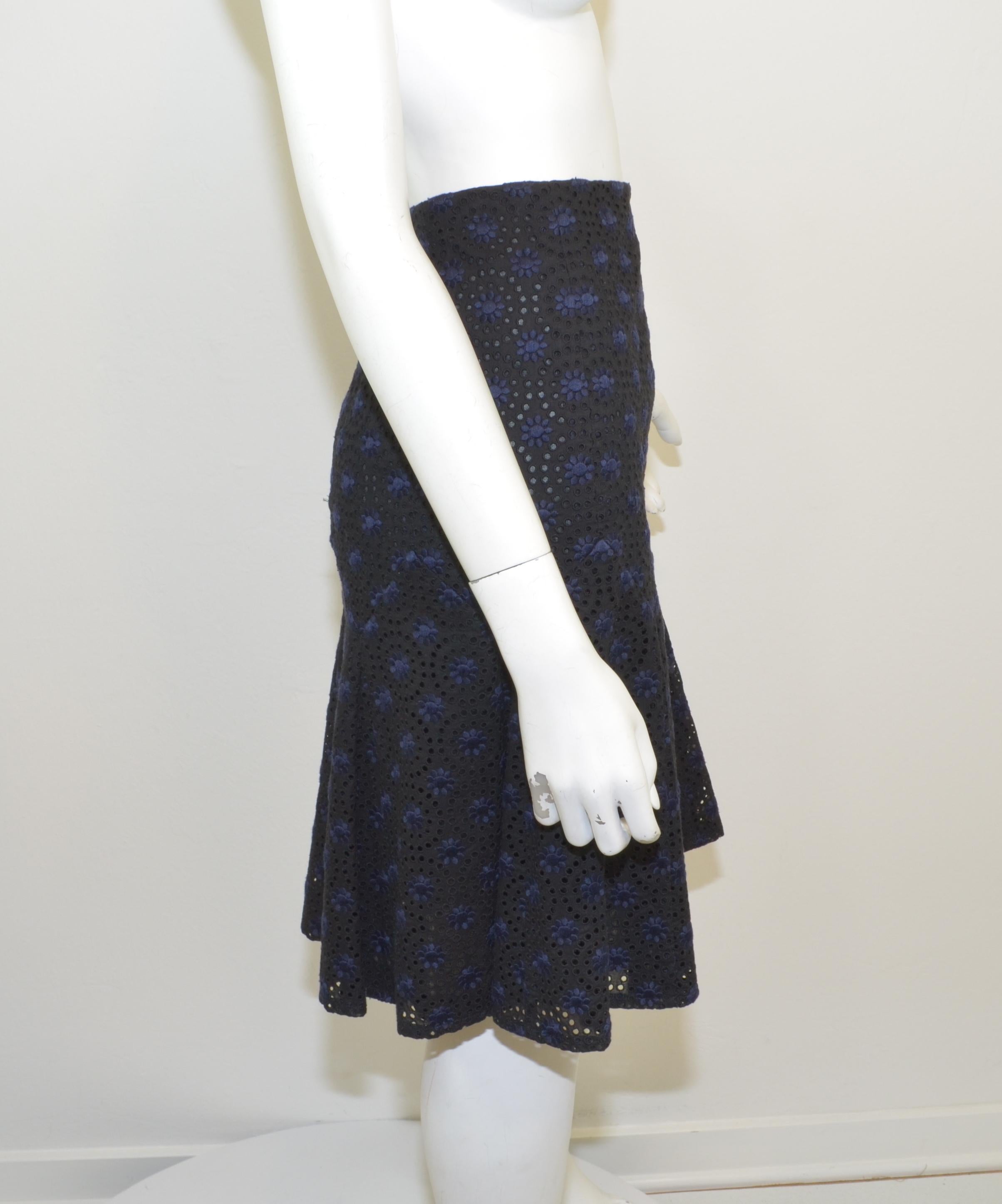 Chanel Navy, Black 06P Floral Eyelet Skirt For Sale 2