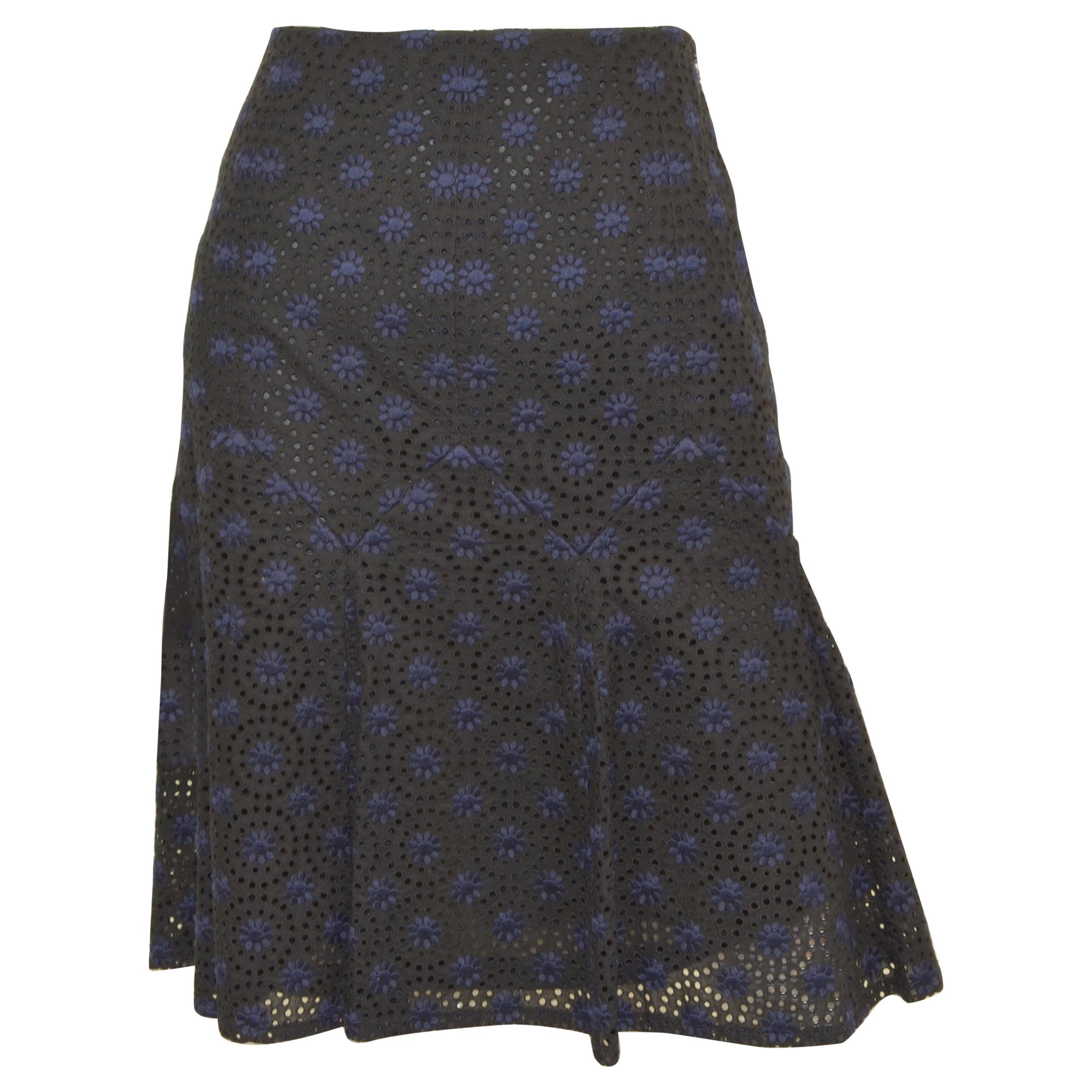 Chanel Navy, Black 06P Floral Eyelet Skirt For Sale