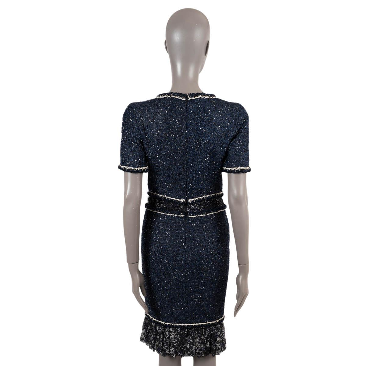 Women's CHANEL navy & black 2012 12P PANELLED TWEED Dress 38 S For Sale