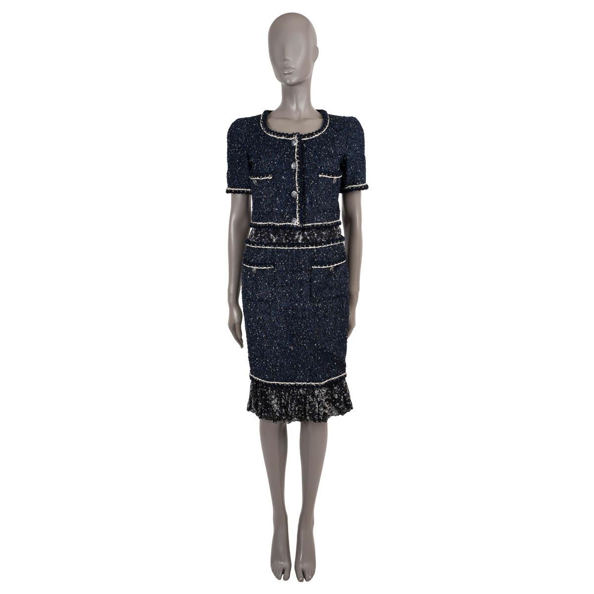 CHANEL navy & black 2012 12P PANELLED TWEED Dress 38 S For Sale 1