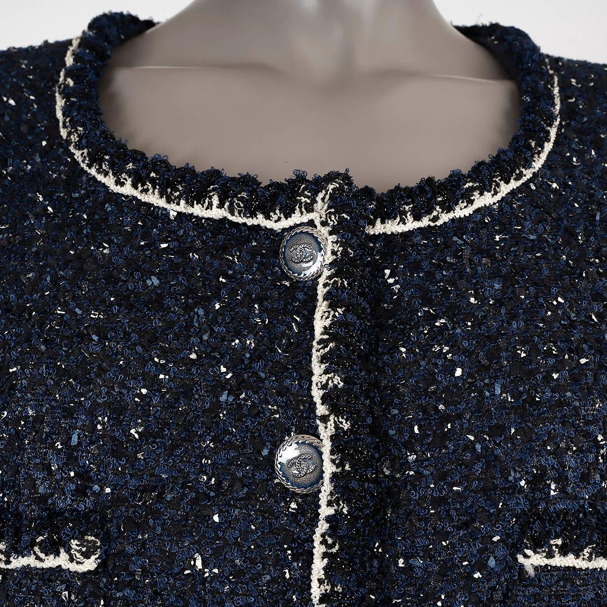 CHANEL navy & black 2012 12P PANELLED TWEED Dress 38 S For Sale 2
