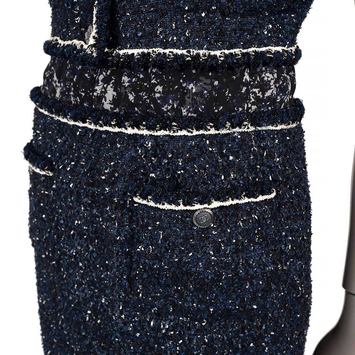 CHANEL navy & black 2012 12P PANELLED TWEED Dress 38 S For Sale 3