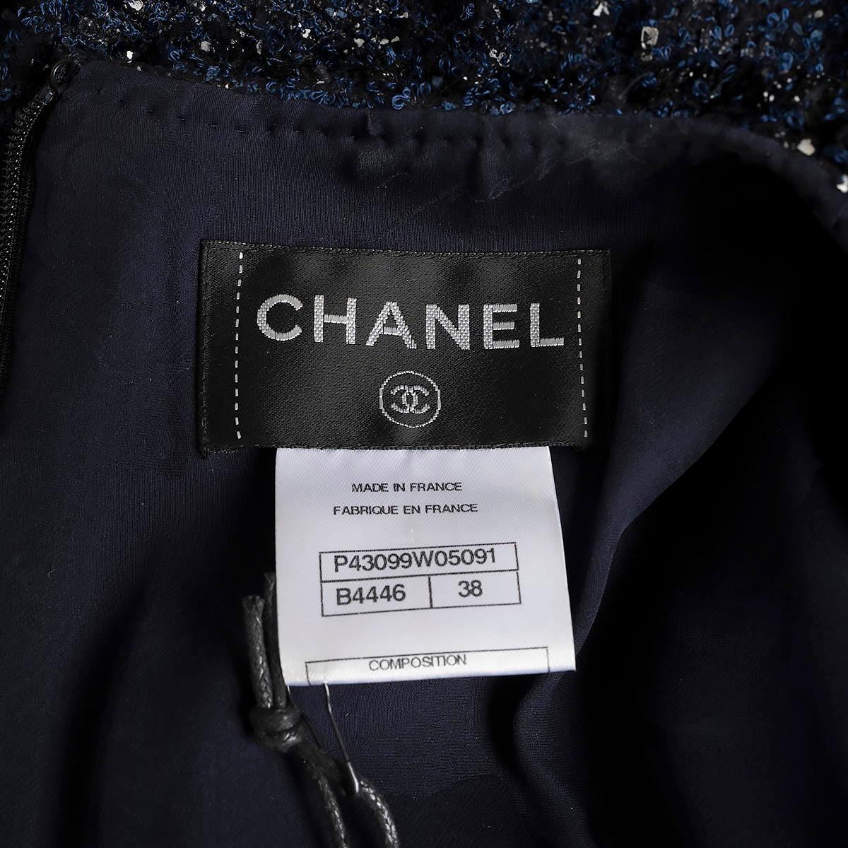CHANEL navy & black 2012 12P PANELLED TWEED Dress 38 S For Sale 4