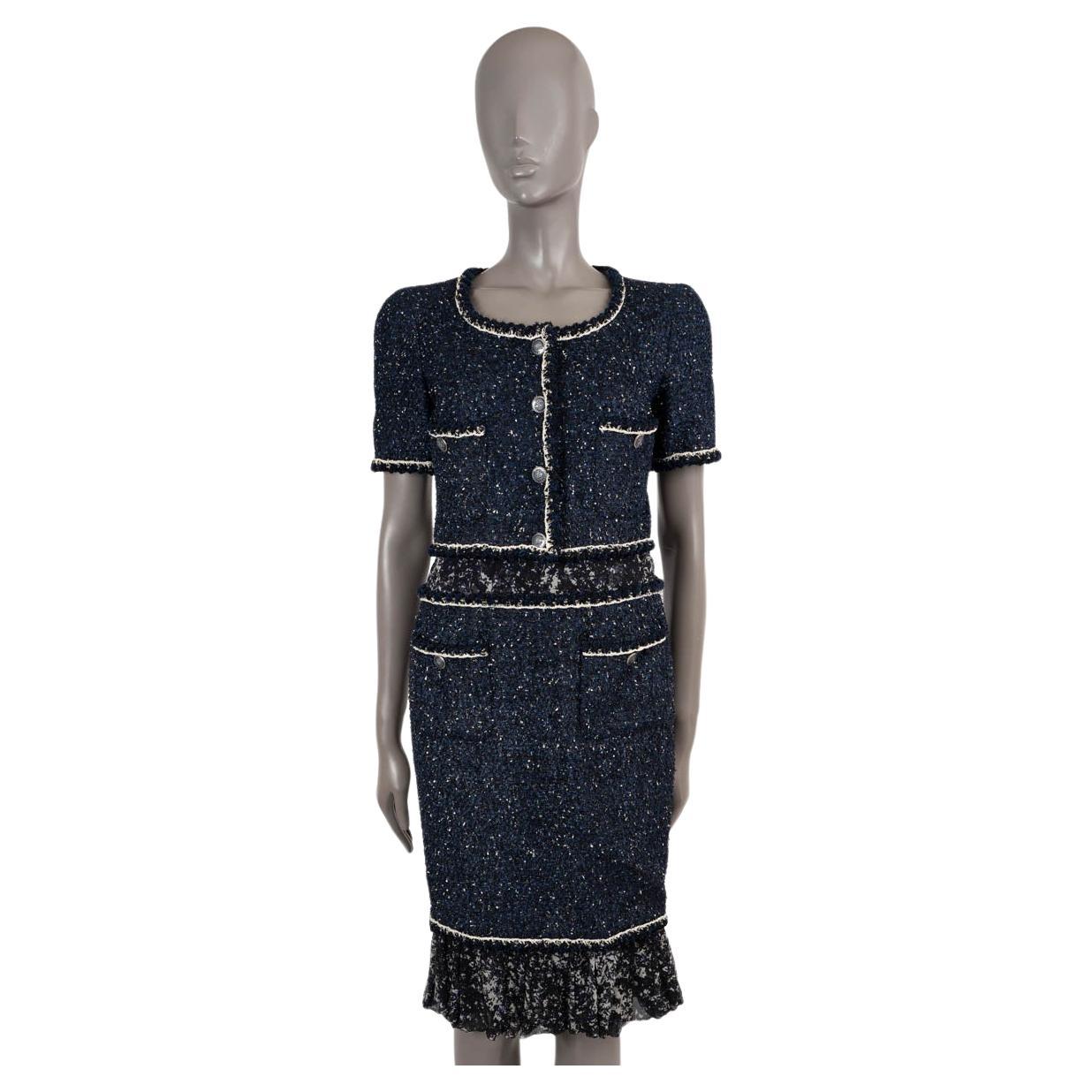 CHANEL navy & black 2012 12P PANELLED TWEED Dress 38 S For Sale