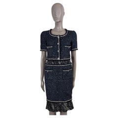 CHANEL marineblaues & schwarzes 2012 12P PANELLED TWEED Kleid 38 S