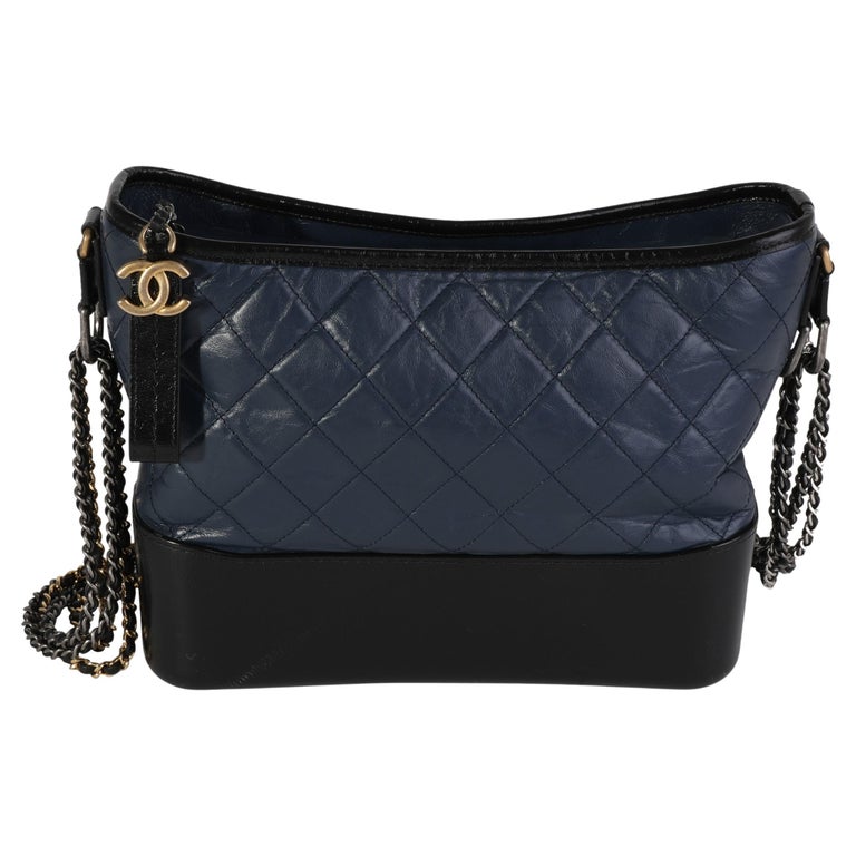 Chanel Navy and Black Aged Calfskin Quilted Medium Gabrielle Hobo For Sale  at 1stDibs