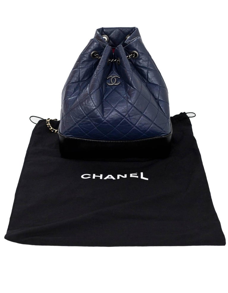 Chanel Navy and Black Aged Quilted Calfskin Gabrielle Backpack Bag w. Dust  Bag For Sale at 1stDibs