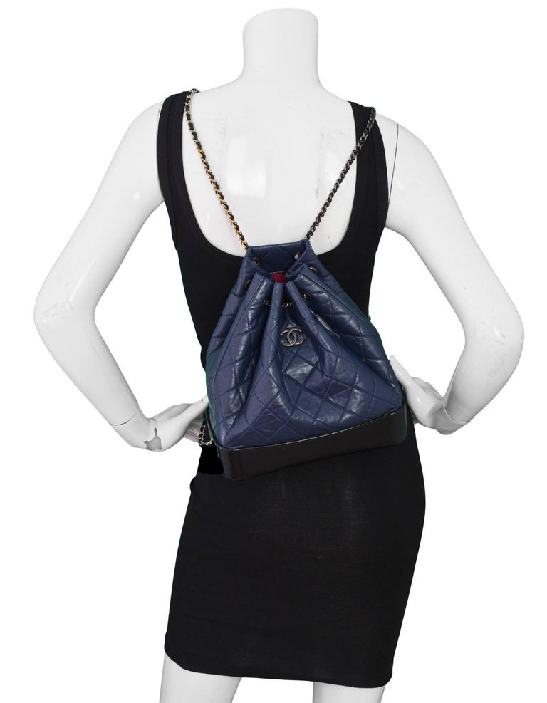 Chanel Navy and Black Aged Quilted Calfskin Gabrielle ...