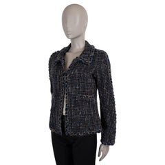 CHANEL navy black brown wool 11K BRAID TRIM TWEED Jacket 40 M