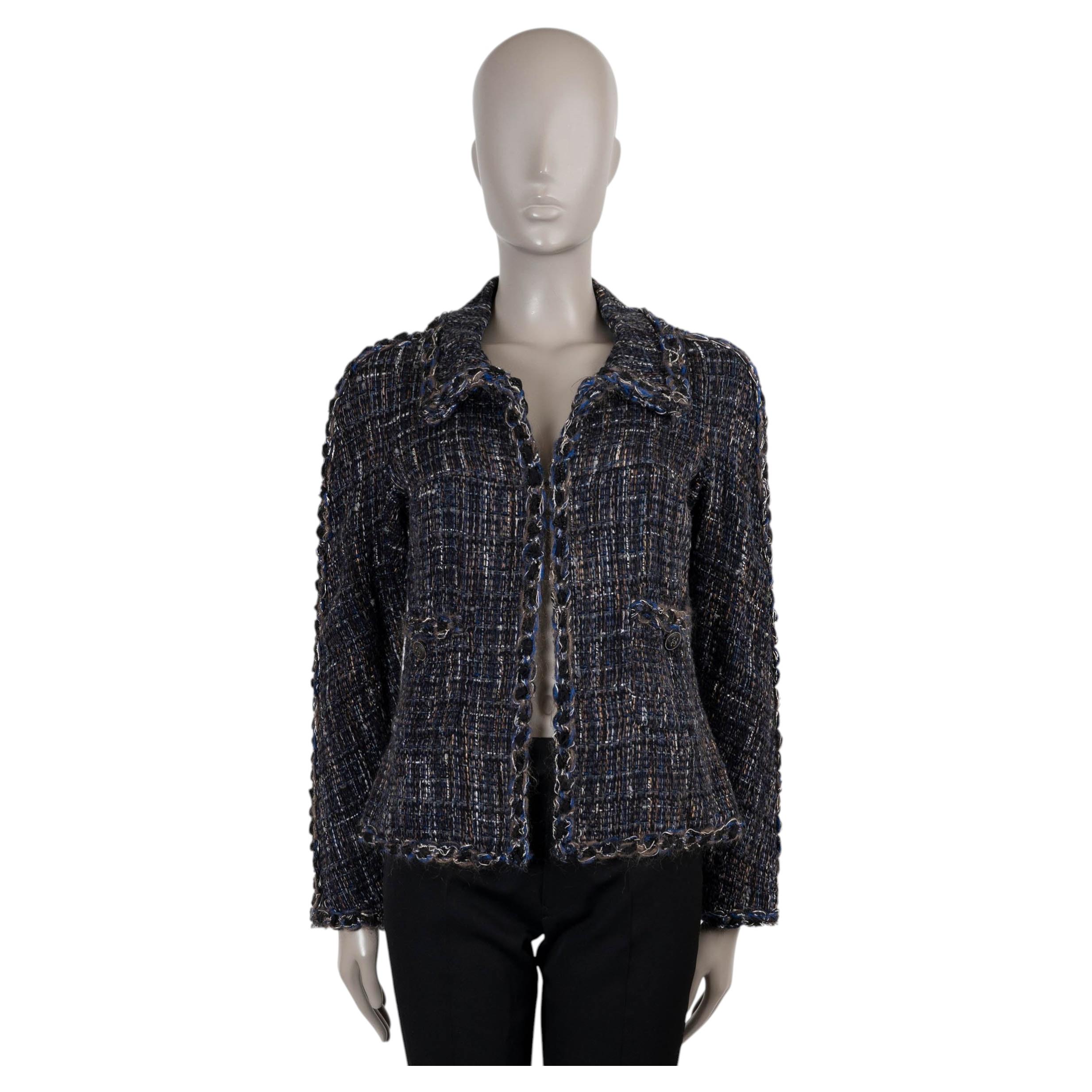 CHANEL marine noir marron laine 11K BRAID TRIM TWEED Veste 40 M