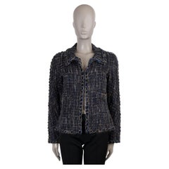 CHANEL navy black brown wool 11K BRAID TRIM TWEED Jacket 40 M