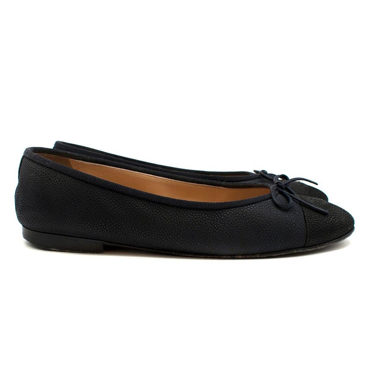 Chanel Navy and Black Caviar Leather Ballerina Flats - Us Size 9.5