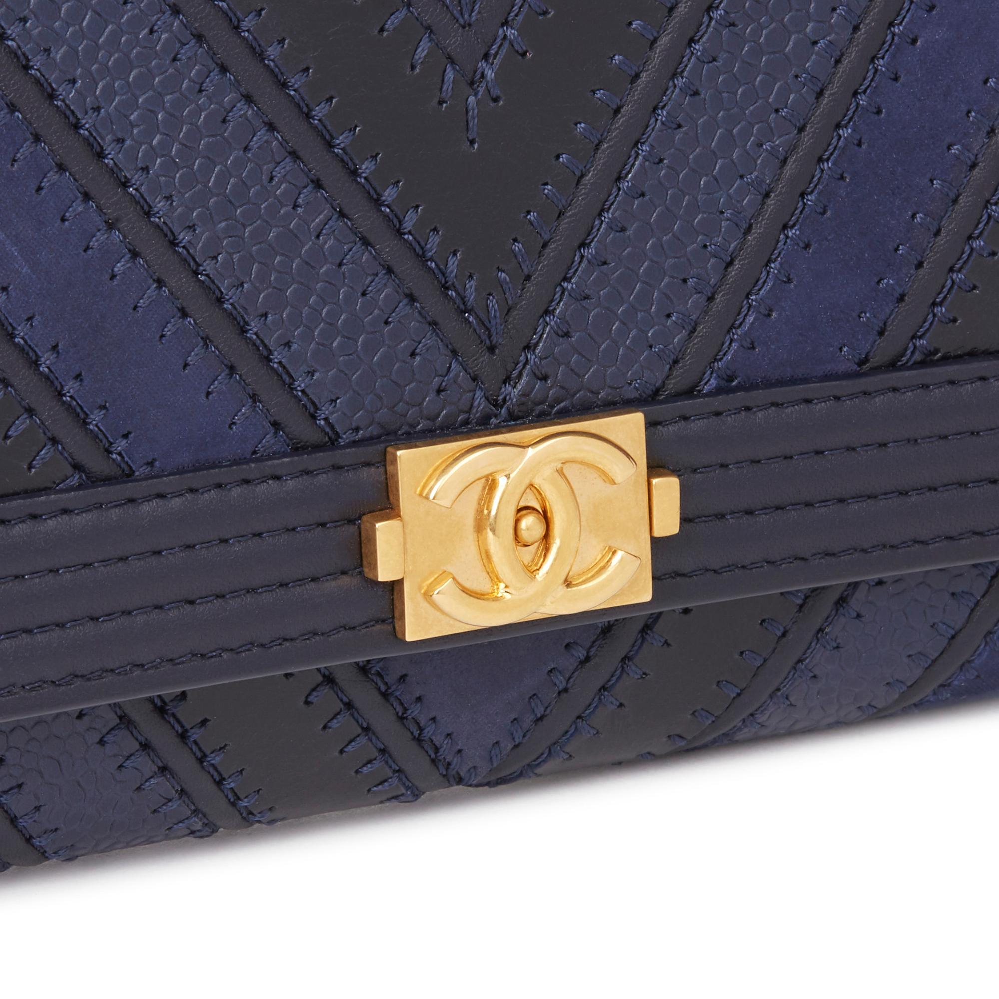 Women's Chanel Navy, Black Chevron, Calfskin, Lambskin & Caviar Leather Le Boy WOC