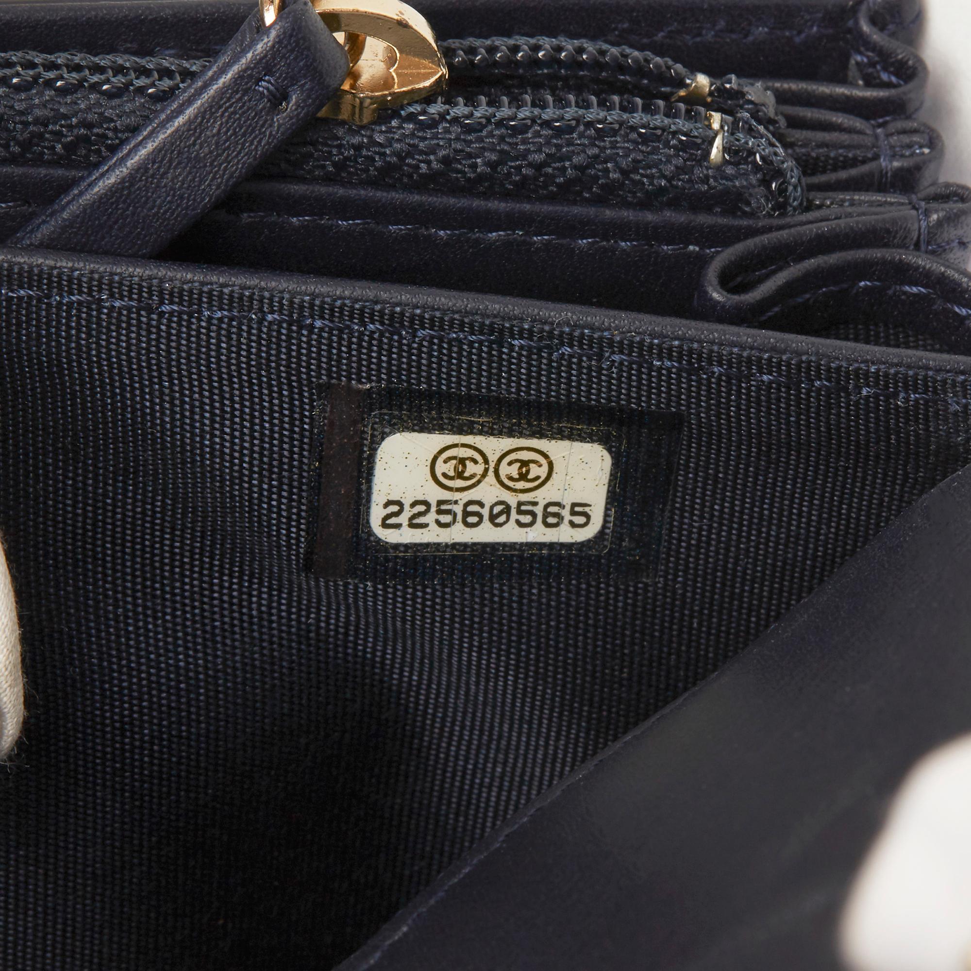 Chanel Navy, Black Chevron, Calfskin, Lambskin & Caviar Leather Le Boy WOC 3