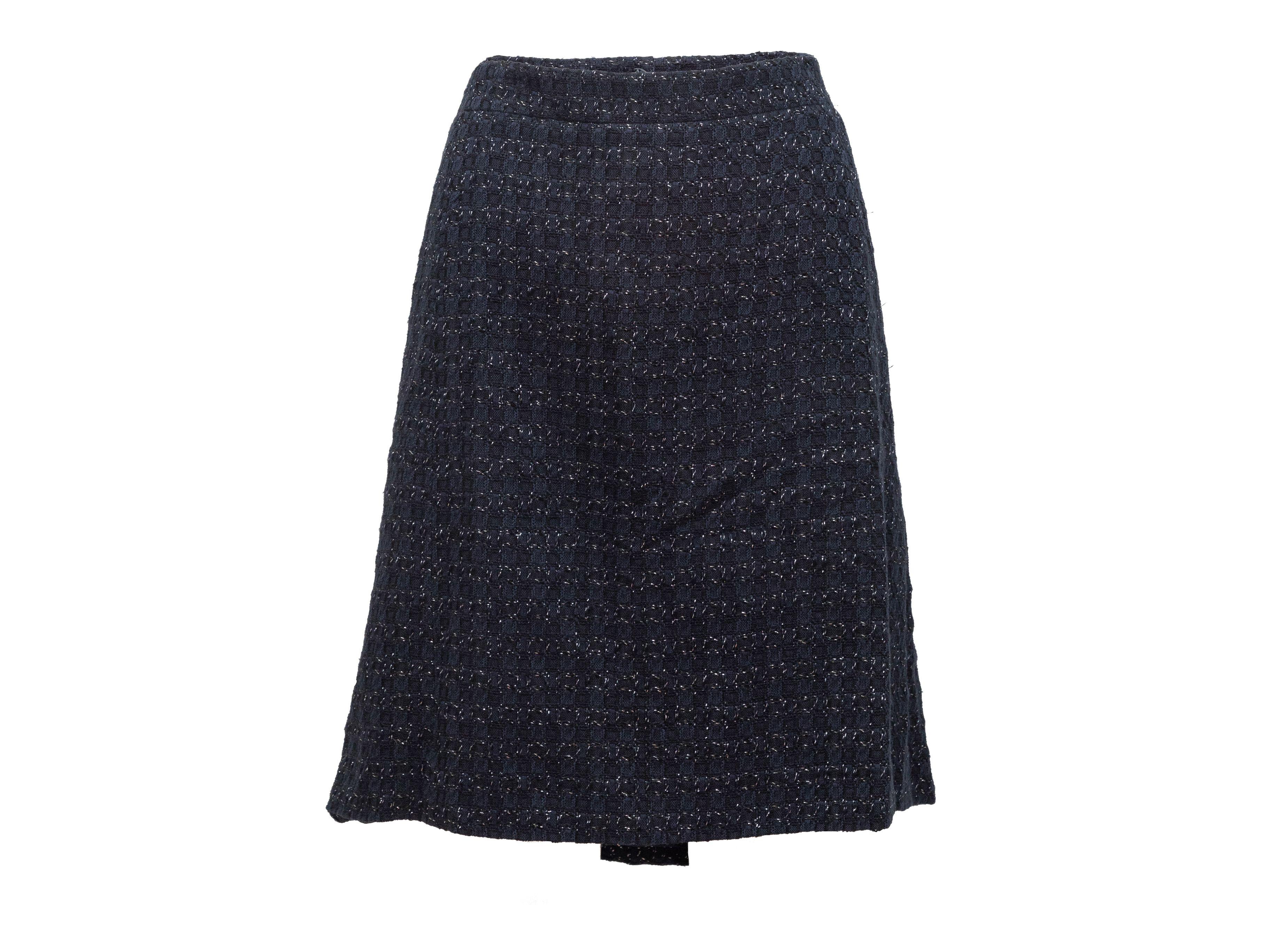 Women's Chanel Navy & Black Fall 2007 Metallic Tweed Skirt